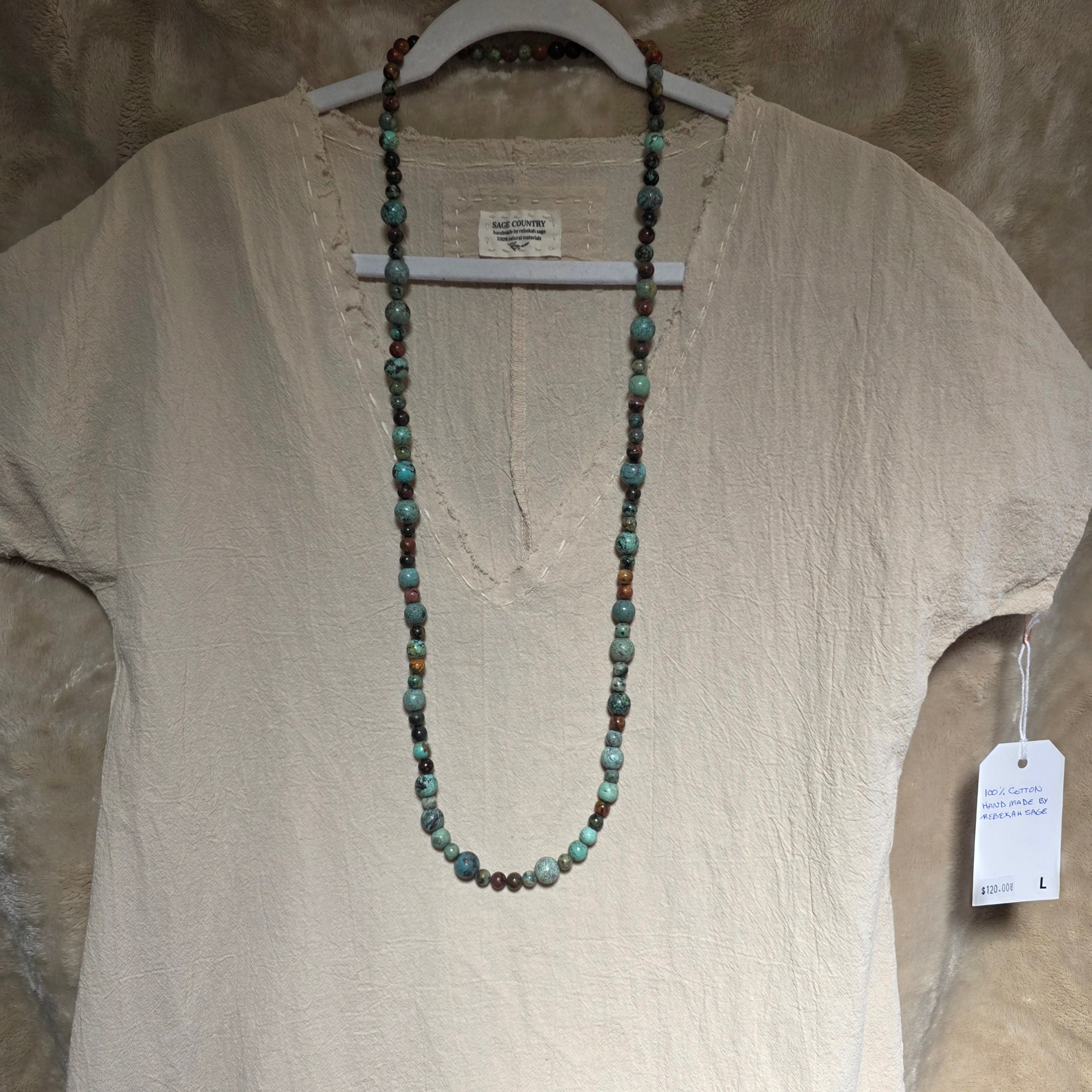 Long African Turquoise and Red Creek Jasper Necklace