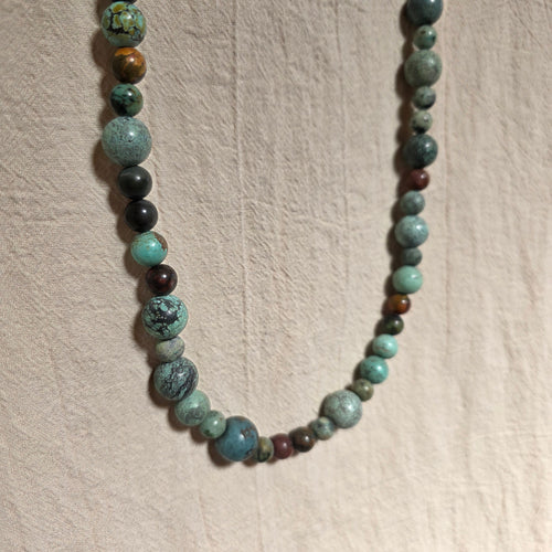 Long African Turquoise and Red Creek Jasper Necklace