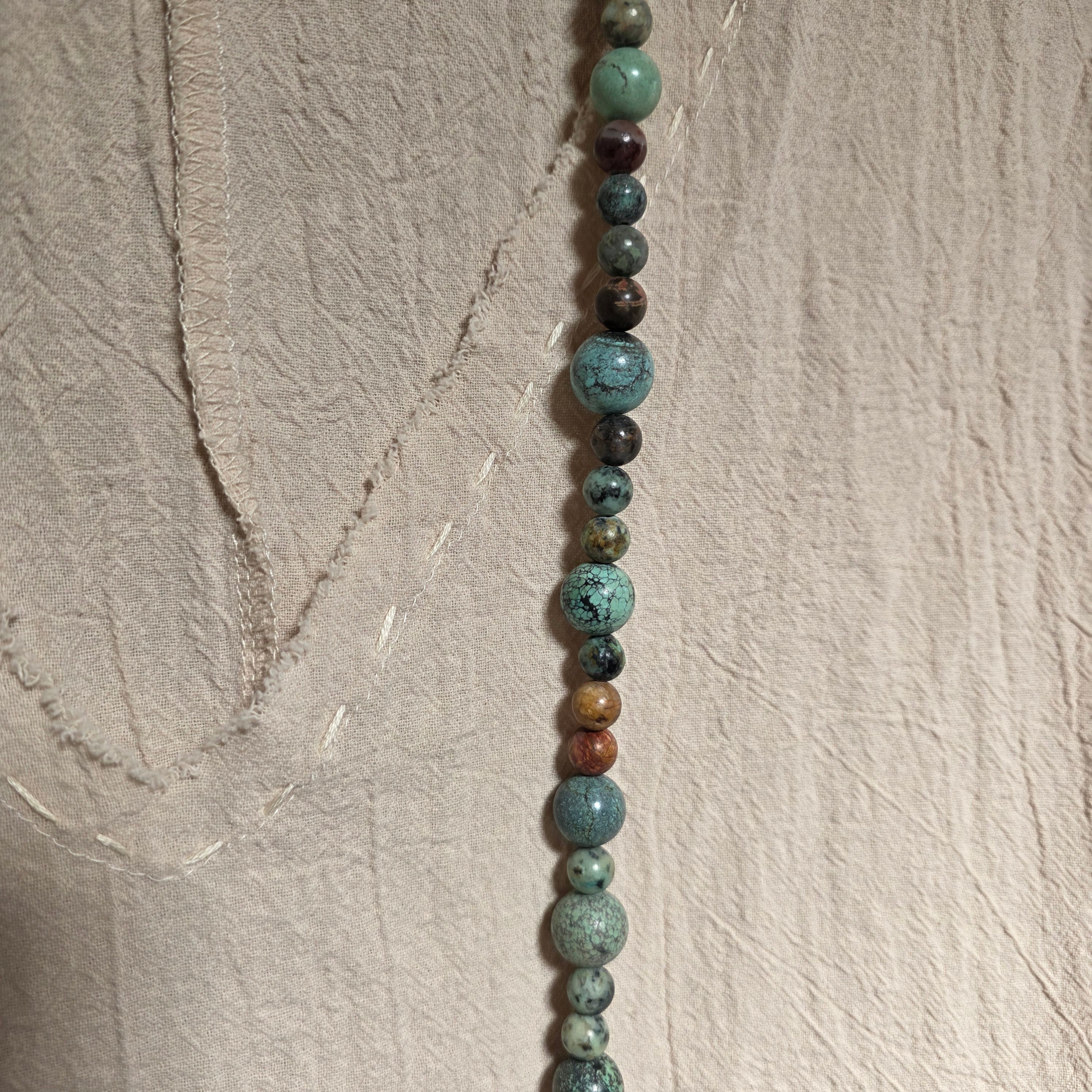 Long African Turquoise and Red Creek Jasper Necklace